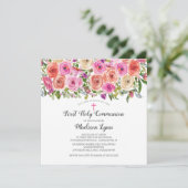 Moderne kleurrijke roze Floral eerste Heilige Comm Kaart (Staand voorkant)