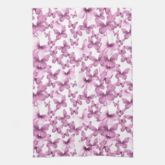 Moderne kleurrijke roze vlinders theedoek (Verticaal)
