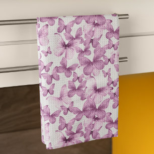 Moderne kleurrijke roze vlinders theedoek