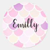 Moderne kleurrijke roze zeemeerminnen ronde sticker (Voorkant)