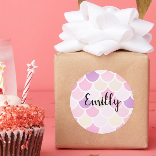 Moderne kleurrijke roze zeemeerminnen ronde sticker (Feest)