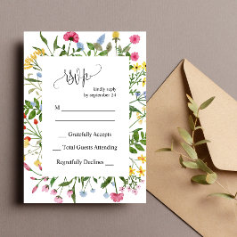 Moderne Kleurrijke RSVP Trouwkaart met Wilde Bloem Kaart