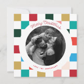 Moderne Kleurrijke Schachbrettpatroon Vierkante Fo Feestdagenkaart (Voorkant)