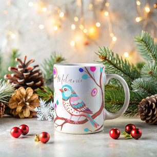 Moderne kleurrijke schattige vogel koffiemok