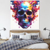 Moderne kleurrijke schedel canvas afdruk (Insitu (Slaapkamer))