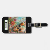 Moderne kleurrijke schedelbloemen bagagelabel (Voorkant horizontaal)