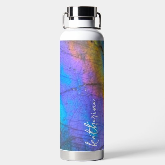 Moderne kleurrijke scriptnaam waterfles (Achterkant)