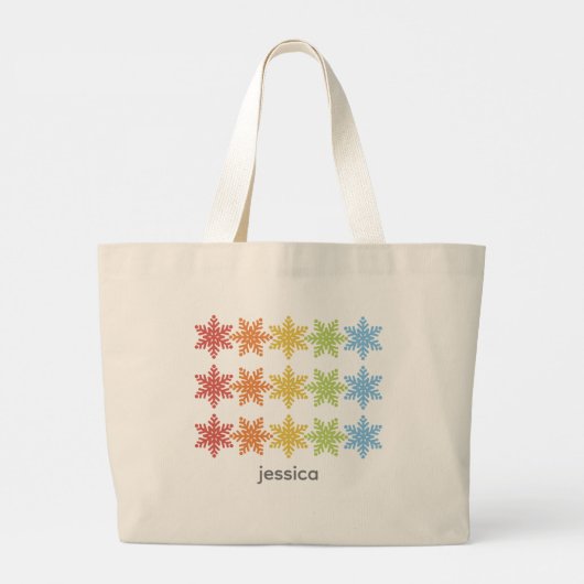 Moderne kleurrijke sneeuwvlokken Kerstmis Grote Tote Bag (Achterkant)