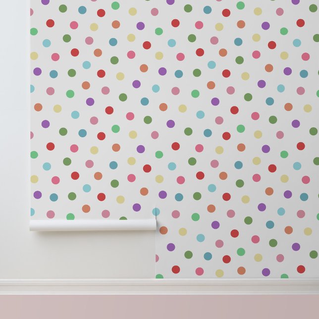 Moderne kleurrijke Stippen Pattern White Behang (Modern Colorful Dots Pattern Peel and Stick Wallpaper.)