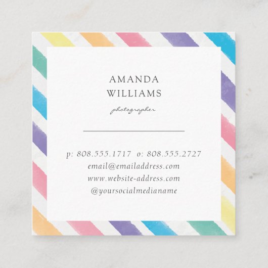 Moderne kleurrijke strepen geschilderd patroon vie vierkante visitekaartje (Achterkant)