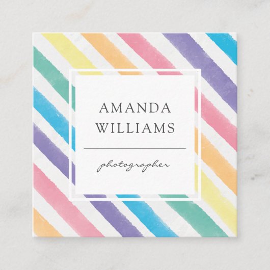 Moderne kleurrijke strepen geschilderd patroon vie vierkante visitekaartje (Voorkant)