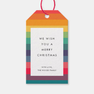Moderne kleurrijke strepen trouwen met Kerstmis Cadeaulabel