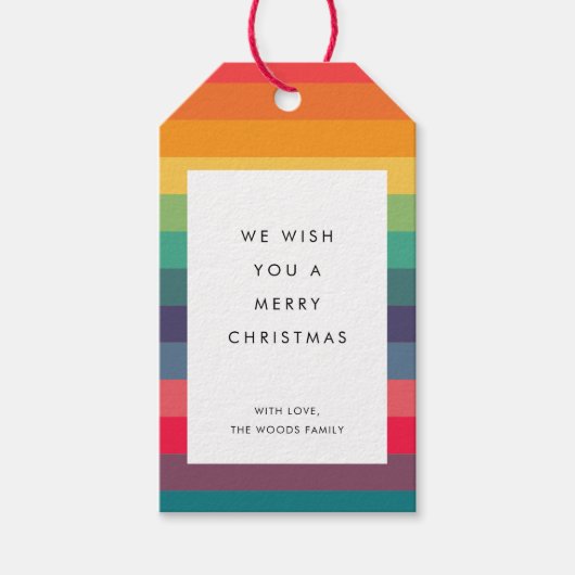 Moderne kleurrijke strepen trouwen met Kerstmis Cadeaulabel (Voorkant)