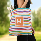 Moderne kleurrijke strepen zomermonogram canvas ta tote bag