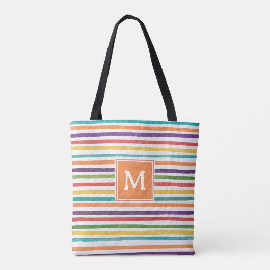 Moderne kleurrijke strepen zomermonogram canvas ta tote bag (Achterkant)