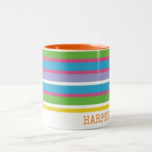 Moderne kleurrijke stripNAAM Preppy Fun Hip Tweekleurige Koffiemok (Center)