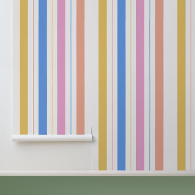 Moderne kleurrijke tapes patroon behang (Stylish Colorful Stripes Peel and Stick Wallpaper.)
