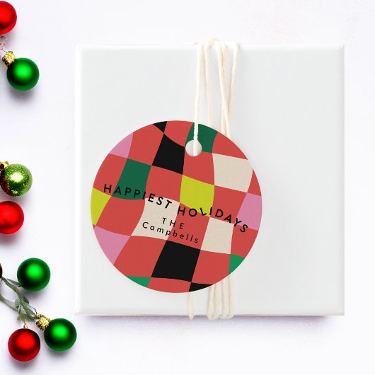 Moderne Kleurrijke Tartan Plaid Kerstmis Bedankjes Labels