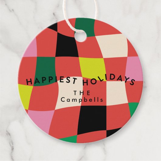 Moderne Kleurrijke Tartan Plaid Kerstmis Bedankjes Labels (Voorkant)