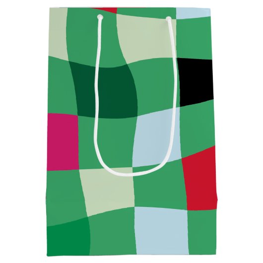 Moderne Kleurrijke Tartan Plaid Kerstmis Medium Cadeauzakje (Achterkant)