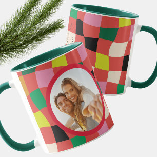 Moderne Kleurrijke Tartan Plaid Kerstmis Mok