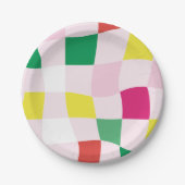 Moderne Kleurrijke Tartan Plaid Kerstmis Papieren Bordje (Voorkant)