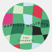 Moderne Kleurrijke Tartan Plaid Kerstmis Ronde Sticker (Voorkant)