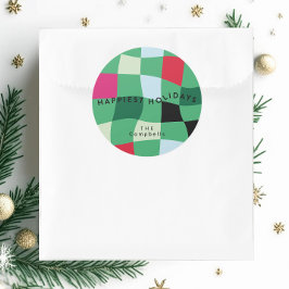 Moderne Kleurrijke Tartan Plaid Kerstmis Ronde Sticker