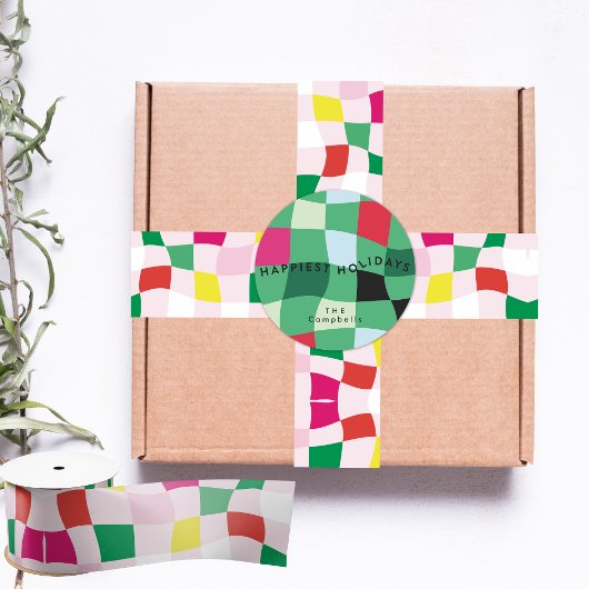 Moderne Kleurrijke Tartan Plaid Kerstmis Satijnen Lint