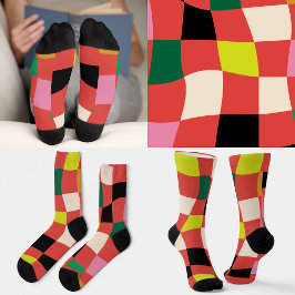 Moderne Kleurrijke Tartan Plaid Kerstmis Sokken