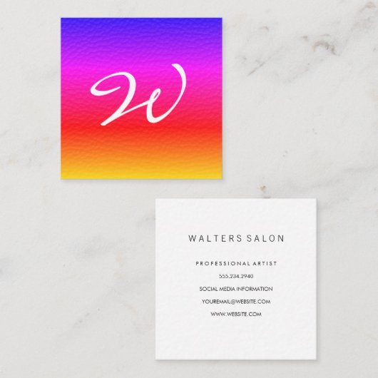 Moderne kleurrijke textielmonogram vierkante visitekaartje (Voorkant / Achterkant)