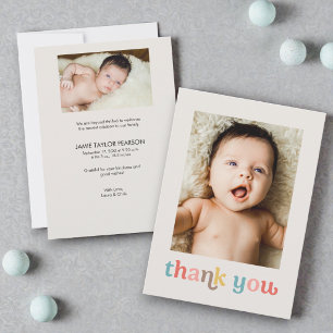 Moderne Kleurrijke Trendy Aangepaste foto's Baby S Bedankkaart