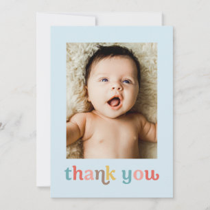 Moderne Kleurrijke Trendy foto's Baby Shower Blauw Bedankkaart