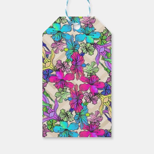 Moderne, kleurrijke tropische botanische patronen cadeaulabel (Achterkant)