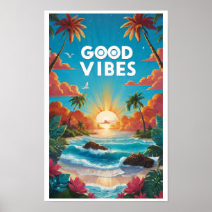 Moderne Kleurrijke Tropische Goede Vibes Positivit Poster