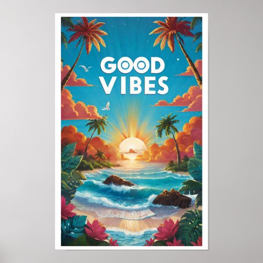 Moderne Kleurrijke Tropische Goede Vibes Positivit Poster (Voorkant)
