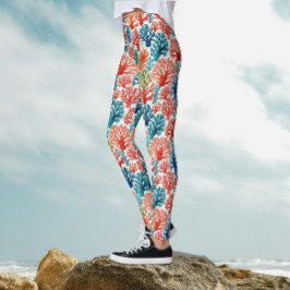 Moderne Kleurrijke Tropische Oceaan Koralen Aquare Leggings