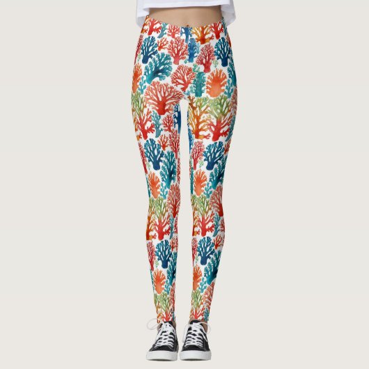 Moderne kleurrijke tropische oceaankoralen Waterve Leggings (Voorkant)