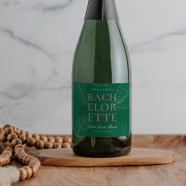 Moderne kleurrijke tropische palmbladeren Bachelor Sparkling Wijnetiket