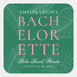 Moderne kleurrijke tropische palmbladeren Bachelor Vierkante Sticker