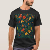 Moderne kleurrijke tropische vogels met bloemen t-shirt (Voorkant)