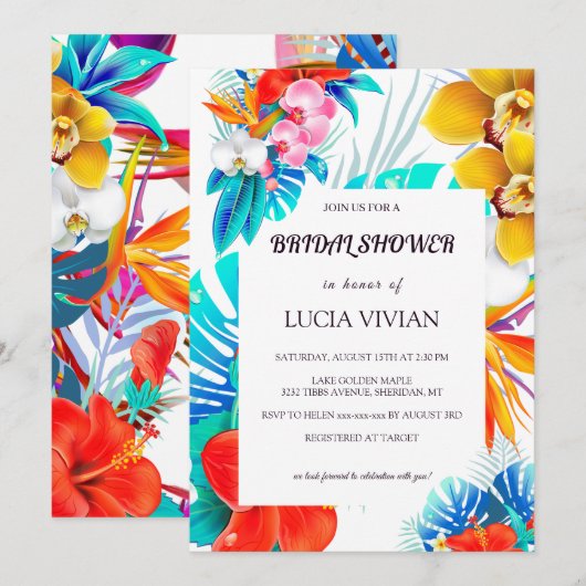 Moderne, kleurrijke, tropische witte basis Vrijgez Kaart (Voorkant / Achterkant)