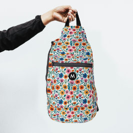 Moderne Kleurrijke Tuin Bloemmotief Monogram Sling Bag