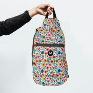 Moderne Kleurrijke Tuin Bloemmotief Monogram Sling Bag