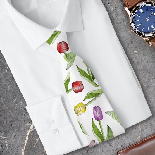 Moderne Kleurrijke Tulp Bloem Stropdas