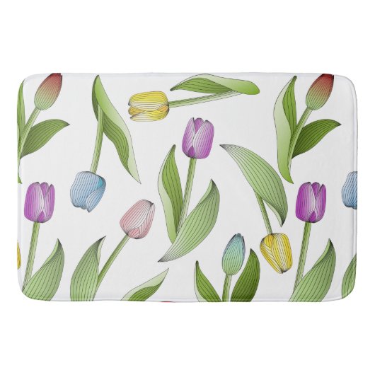 Moderne Kleurrijke Tulp Bloemmotief Badmat (Voorkant)