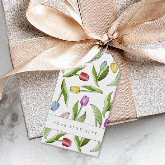 Moderne Kleurrijke Tulp Bloemmotief Cadeaulabel