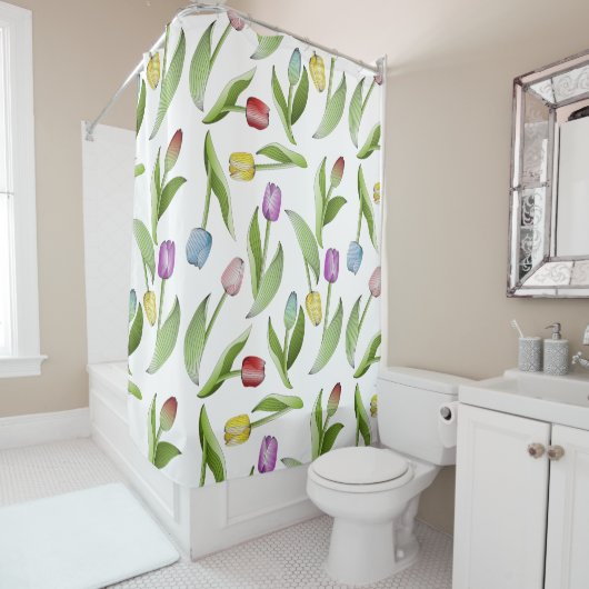 Moderne Kleurrijke Tulp Bloemmotief Douchegordijn (In situ)