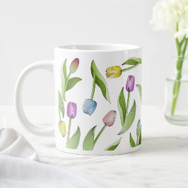 Moderne Kleurrijke Tulp Bloemmotief Grote Koffiekop