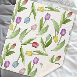 Moderne Kleurrijke Tulp Bloemmotief Sherpa Deken